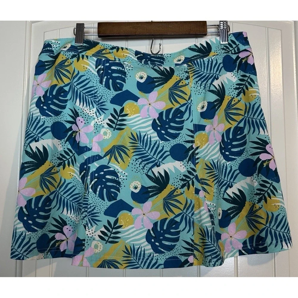 Charlie Paige‎ Hawaiian Floral wrap adjustable skirt Sz L XL Beach Resort Pool